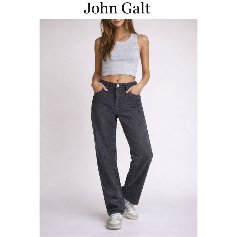 Brandy Melville John Galt 100% Cotton Corduroy Dark Grey/Black Button Fly